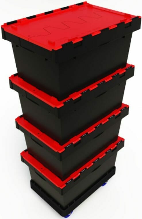 Stack of plastic security crates for safe transport of documents